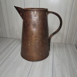 Vtg Turkish Primative Style Water Pitcher Hammered Copper Wrought Iron Garden